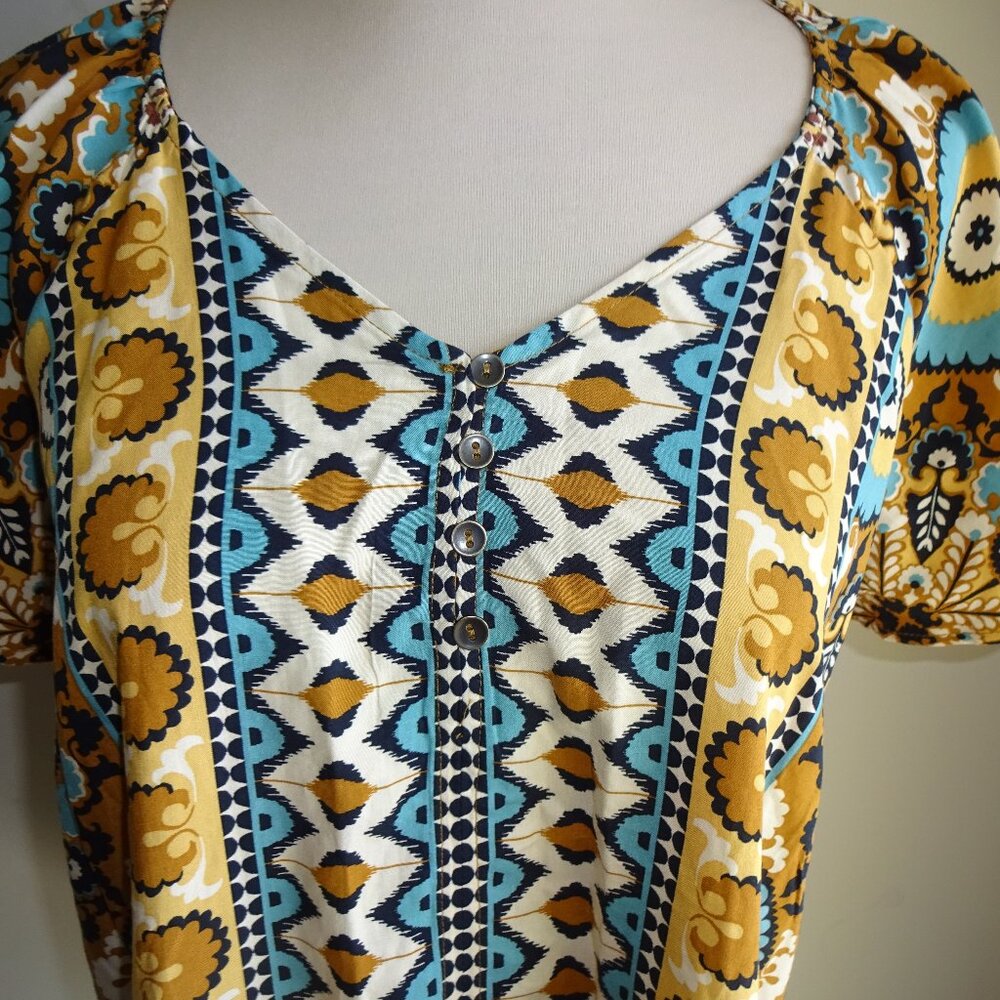 NWT New Womens Liverpool Los Angeles Short Flutter Sleeve Tribal Top Shirt M - Picture 2 of 4